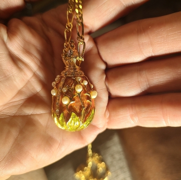 Joan Rivers Lily Of The Valley Enamel Egg Pendant Necklace With Pearl Accents - Picture 4 of 5